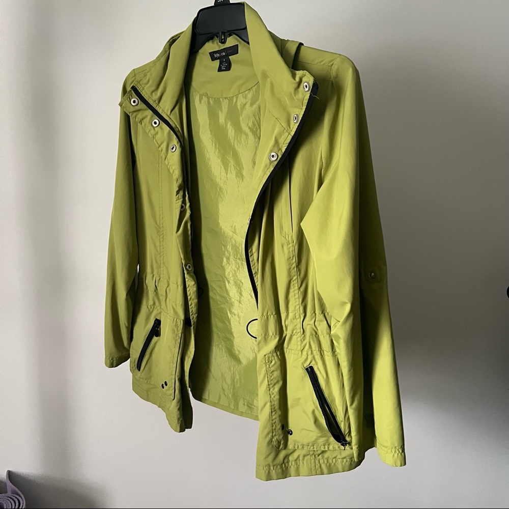 Green Rain Jacket with Removal Hood